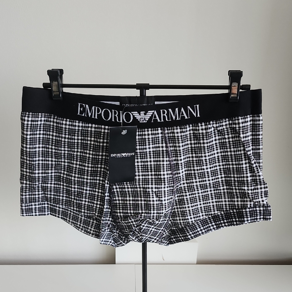 Emporio Armani Plaid Boxer Briefs in Black and White